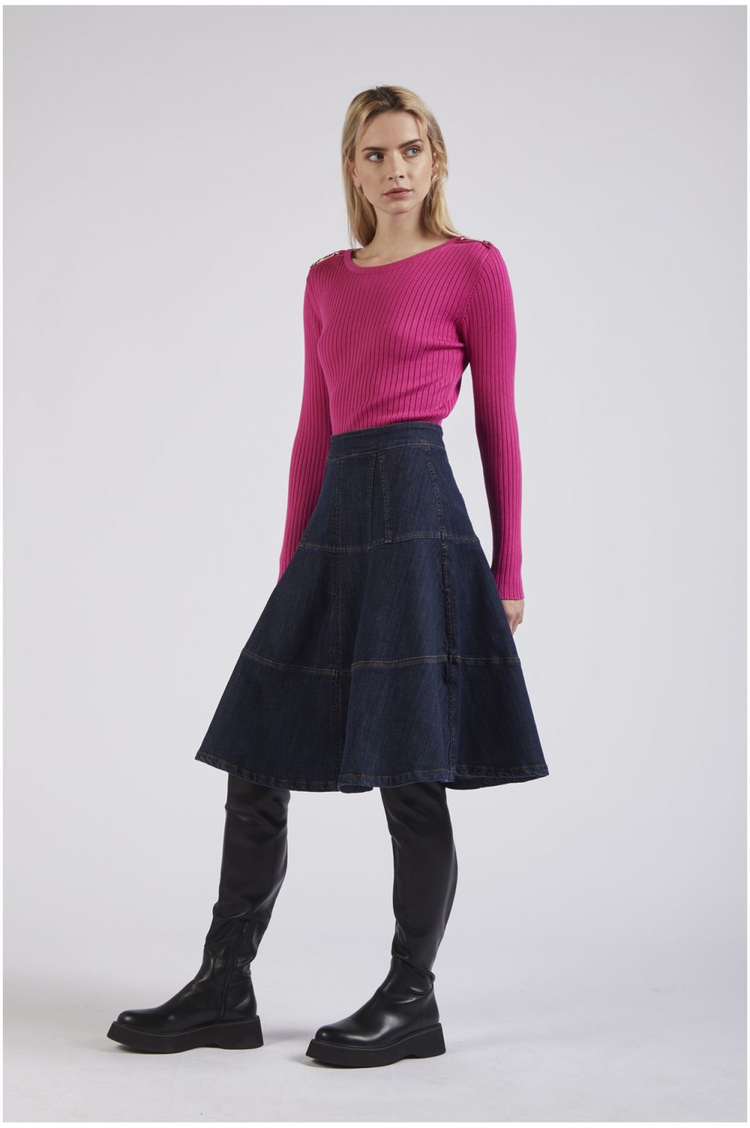 CAFèNOIR gonna donna jeans denim svasata C7JO0037 B008 BLU SCURO inverno 2023