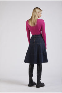Thumbnail for CAFèNOIR gonna donna jeans denim svasata C7JO0037 B008 BLU SCURO inverno 2023