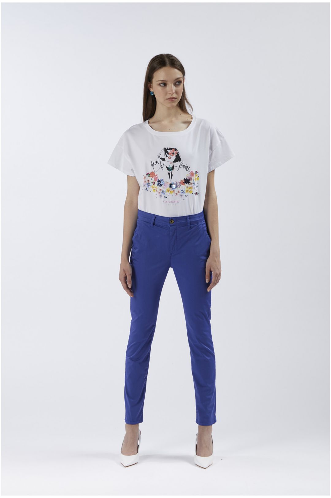CAFèNOIR pantaloni donna slim cotone stretch C7JP0167 B055 BLU ROYAL estate 2024