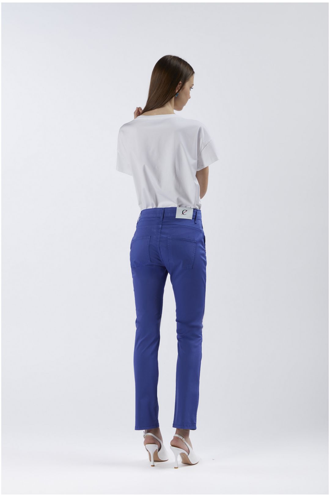 CAFèNOIR pantaloni donna slim cotone stretch C7JP0167 B055 BLU ROYAL estate 2024