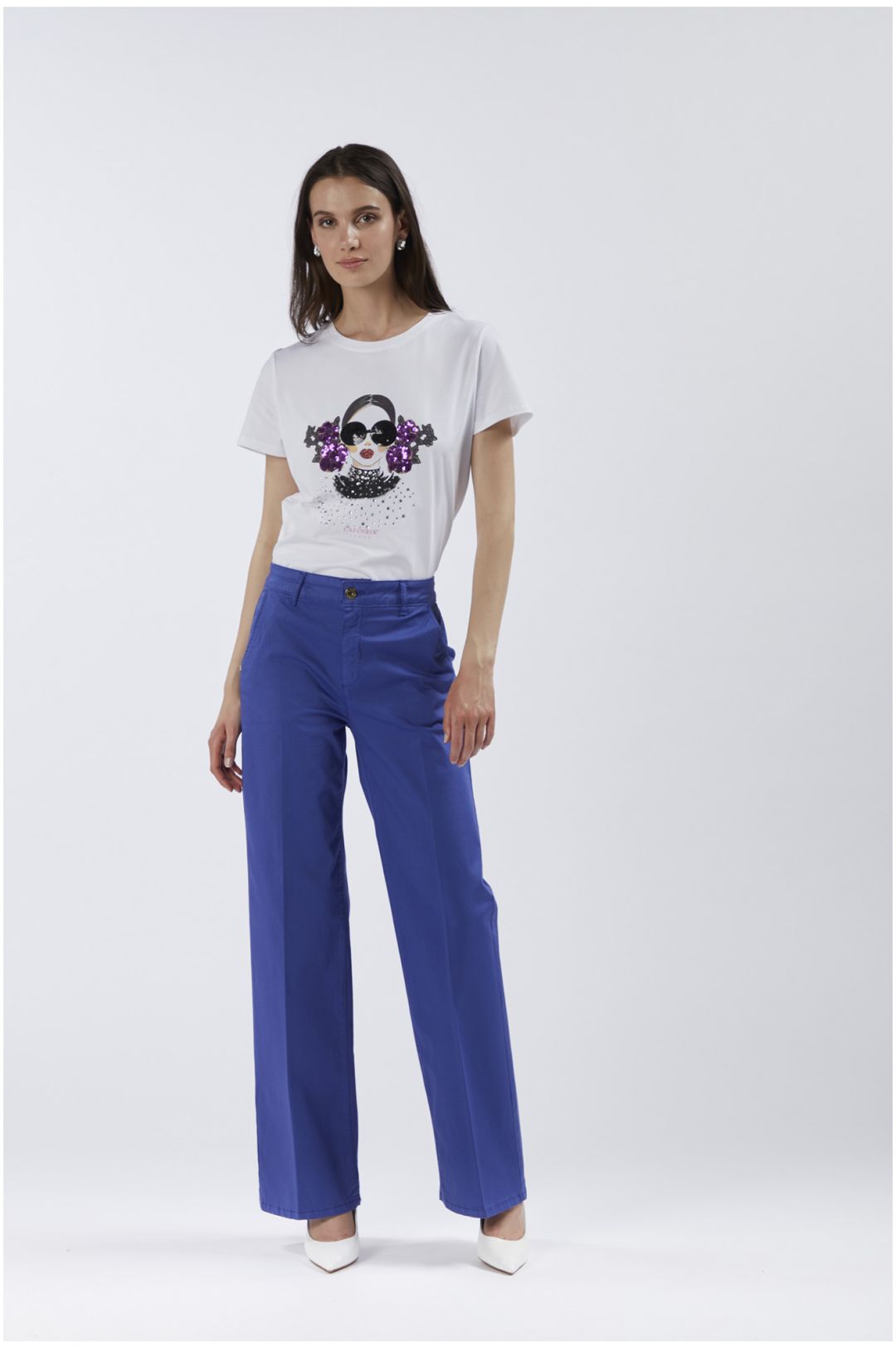 CAFèNOIR pantaloni donna palazzo cotone C7JP0168 B055 BLU ROYAL estate 2024