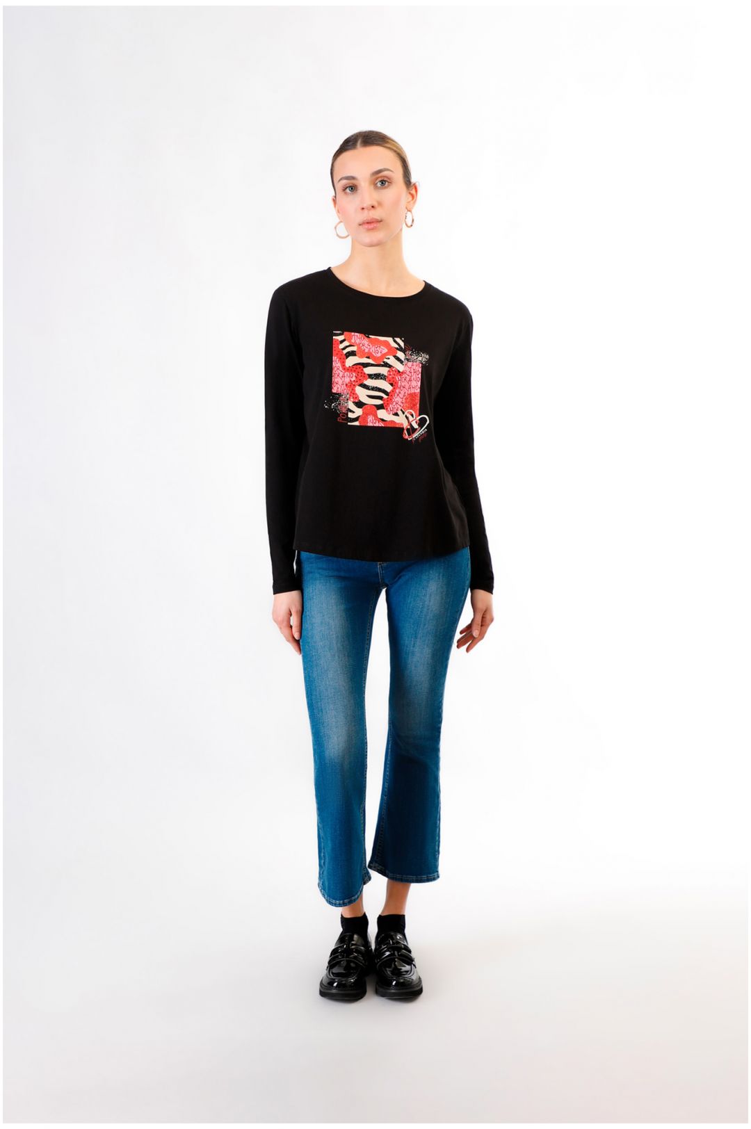 CAFèNOIR t-shirt donna manica lunga cotone C7JT0194 N001 NERO inverno 2024
