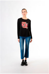 Thumbnail for CAFèNOIR t-shirt donna manica lunga cotone C7JT0194 N001 NERO inverno 2024