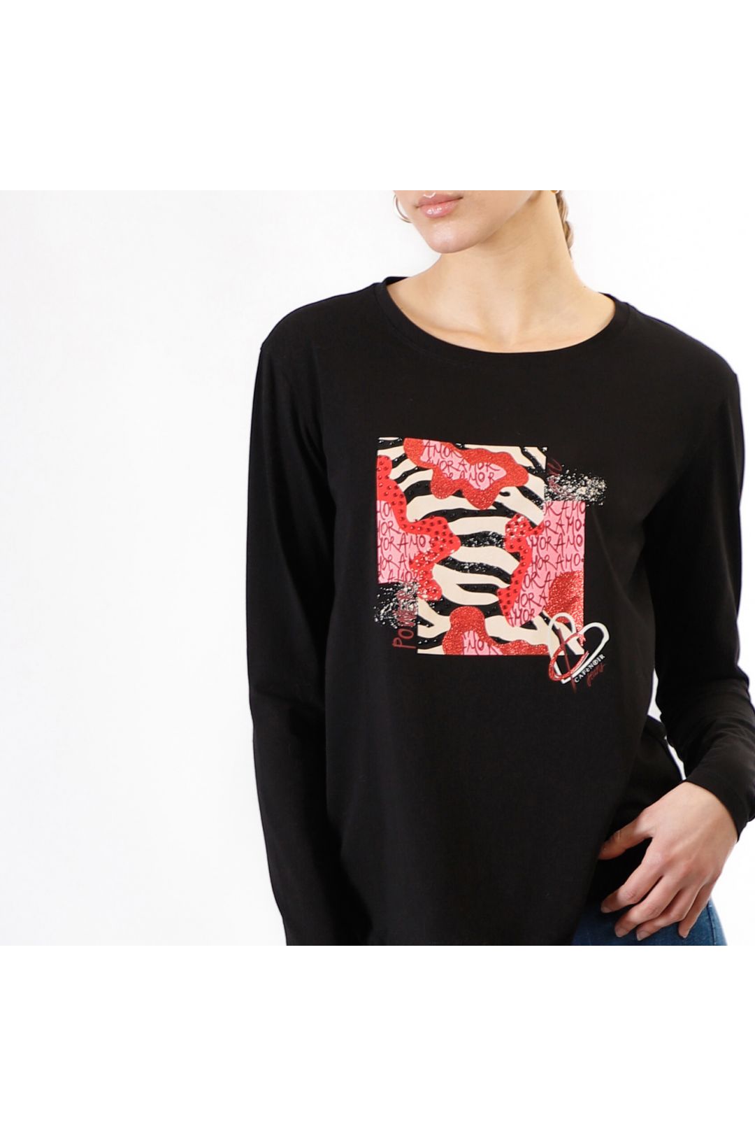 CAFèNOIR t-shirt donna manica lunga cotone C7JT0194 N001 NERO inverno 2024