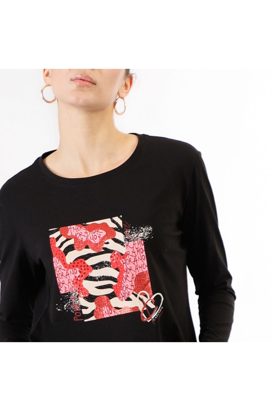 CAFèNOIR t-shirt donna manica lunga cotone C7JT0194 N001 NERO inverno 2024