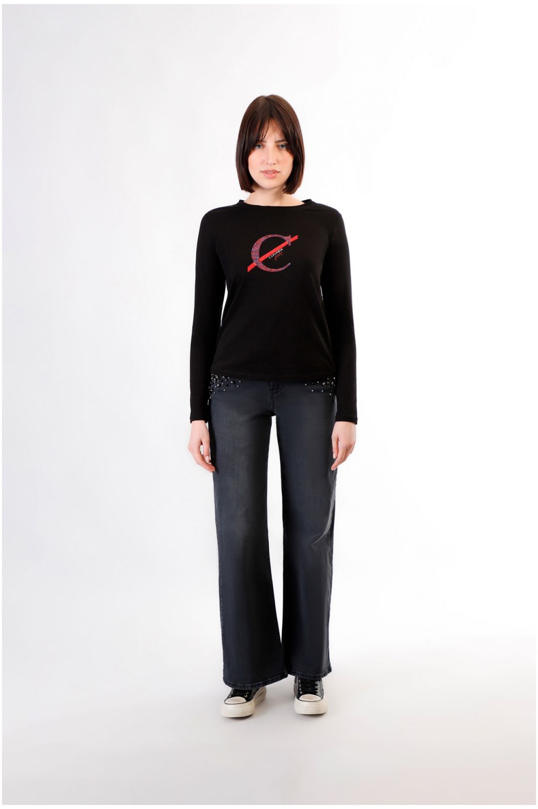 CAFèNOIR t-shirt donna manica lunga cotone C7JT0195 N001 NERO inverno 2024