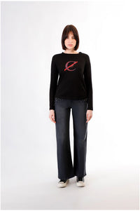 Thumbnail for CAFèNOIR t-shirt donna manica lunga cotone C7JT0195 N001 NERO inverno 2024