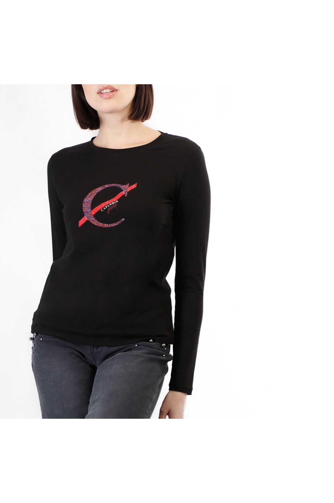 CAFèNOIR t-shirt donna manica lunga cotone C7JT0195 N001 NERO inverno 2024
