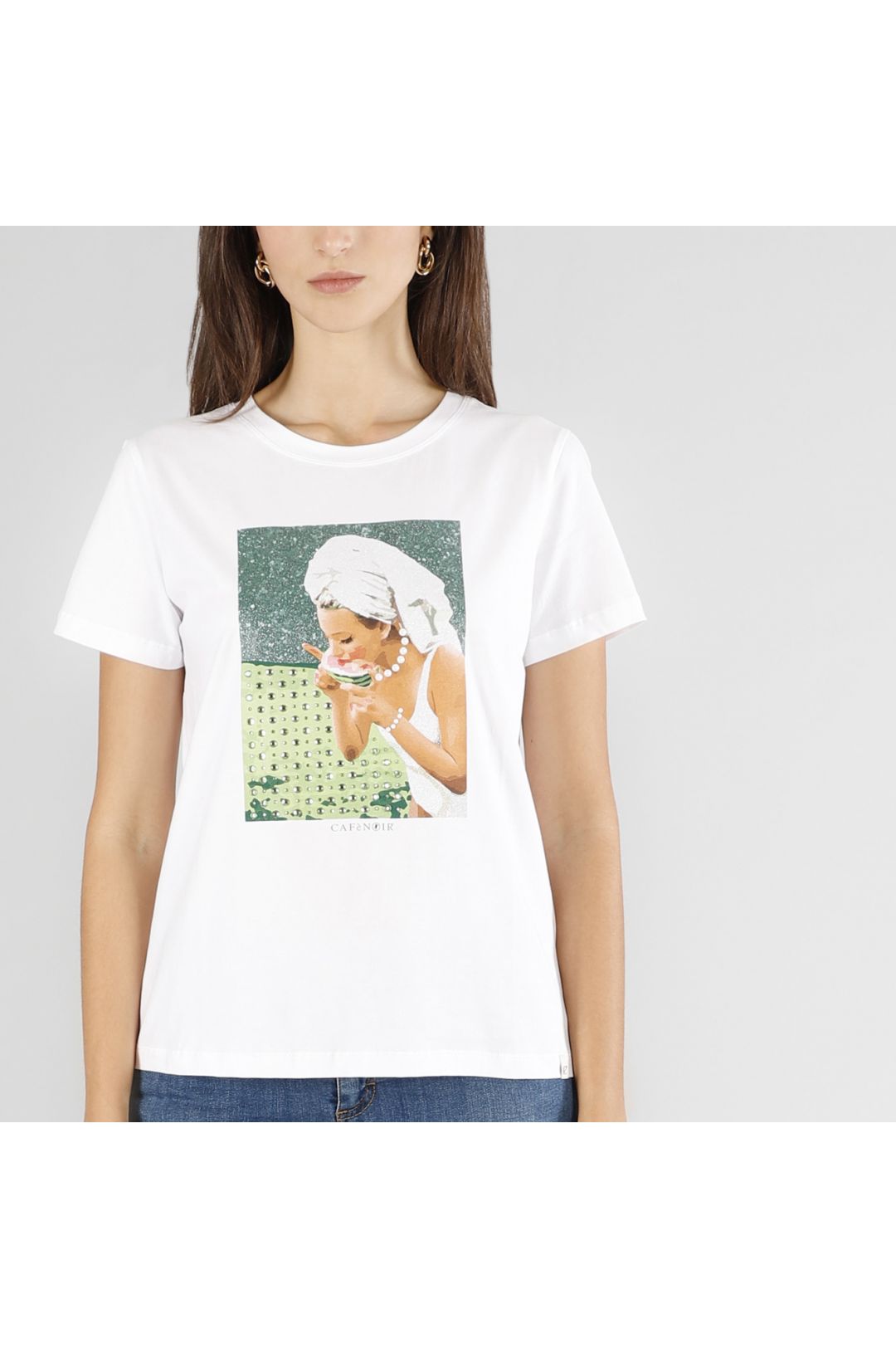 CAFèNOIR t-shirt donna manica corta cotone stampa C7JT0211 W001 BIANCO estate 2025