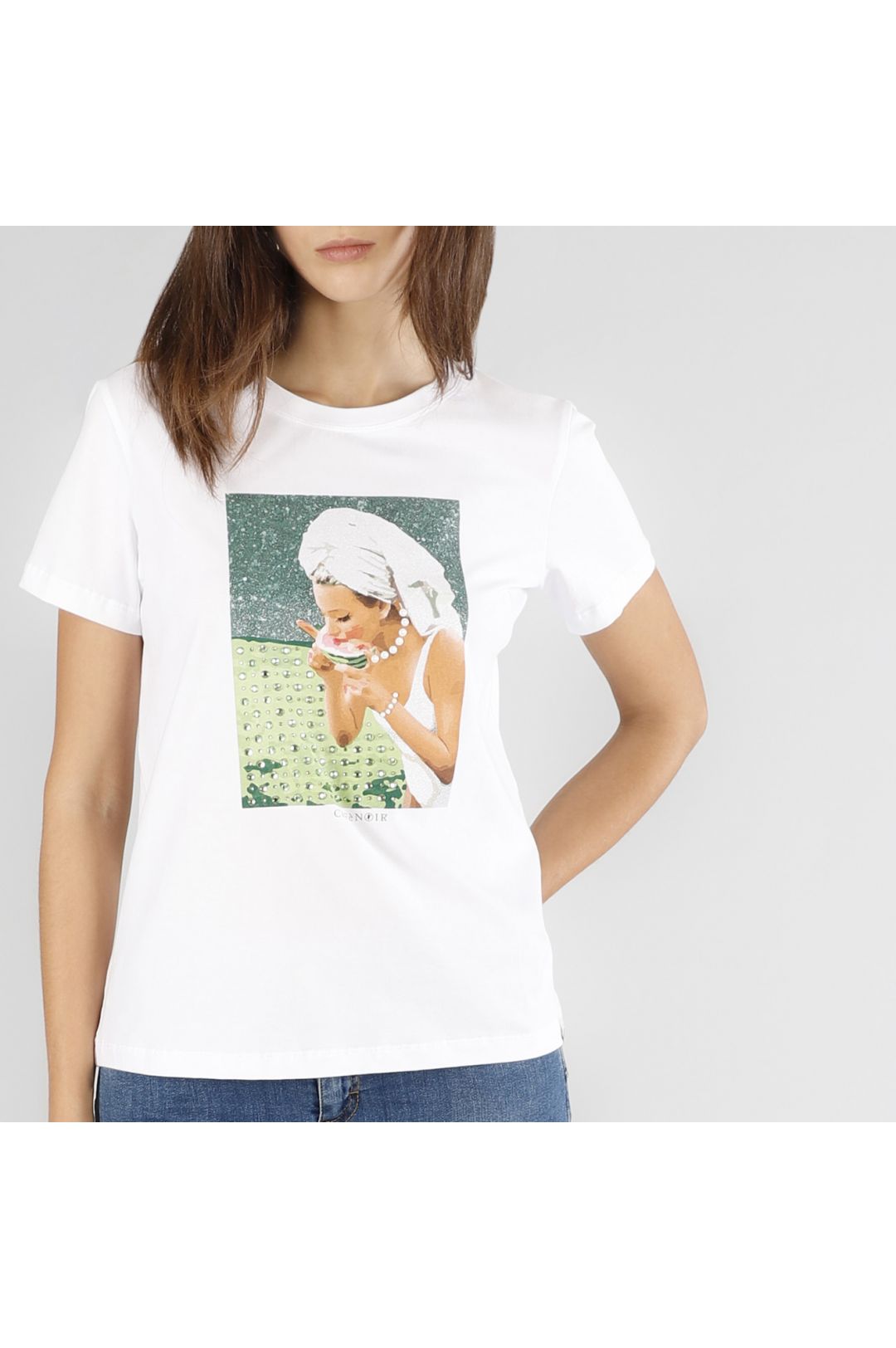 CAFèNOIR t-shirt donna manica corta cotone stampa C7JT0211 W001 BIANCO estate 2025