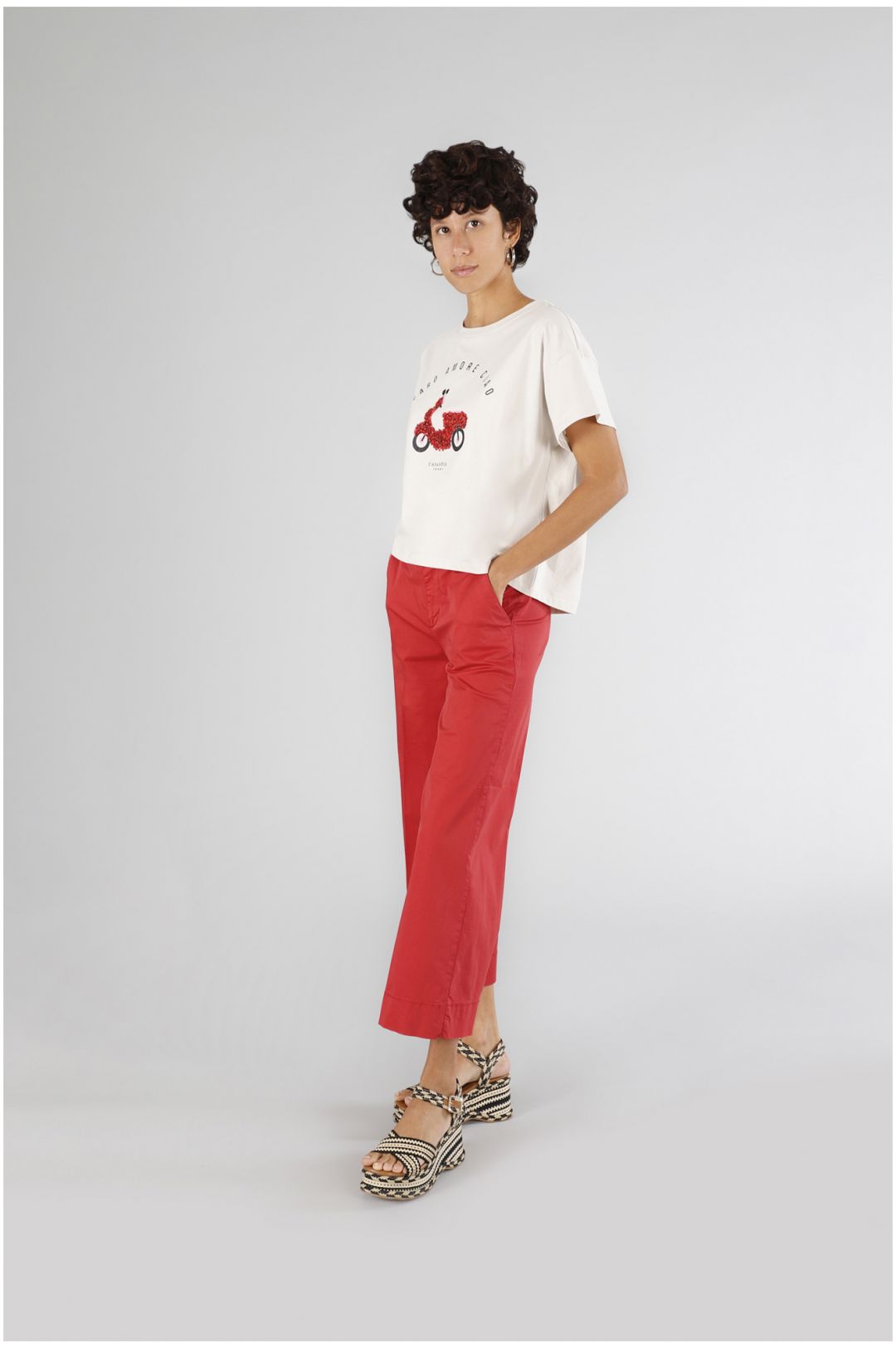 CAFèNOIR t-shirt donna manica corta cotone cropped vespa C7JT0214 W065 BEIGE estate 2025