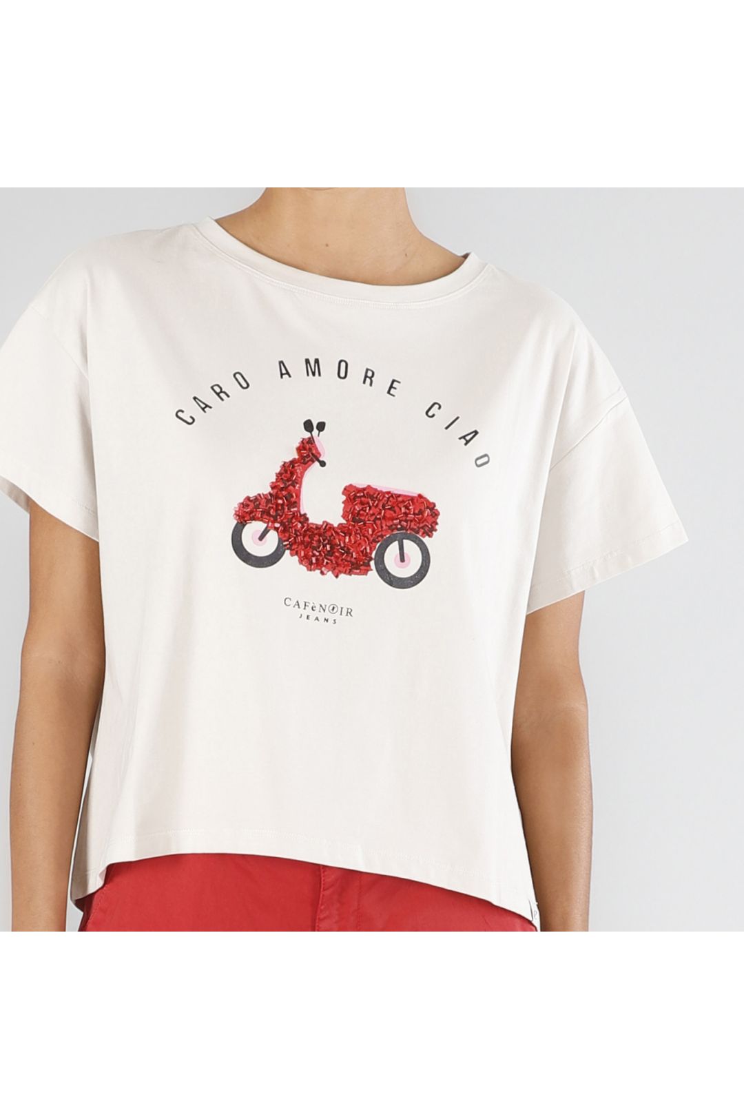 CAFèNOIR t-shirt donna manica corta cotone cropped vespa C7JT0214 W065 BEIGE estate 2025