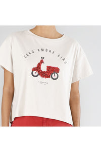 Thumbnail for CAFèNOIR t-shirt donna manica corta cotone cropped vespa C7JT0214 W065 BEIGE estate 2025