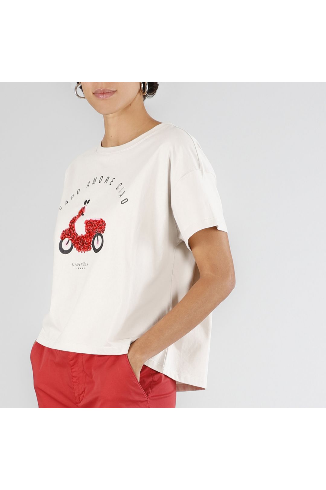 CAFèNOIR t-shirt donna manica corta cotone cropped vespa C7JT0214 W065 BEIGE estate 2025