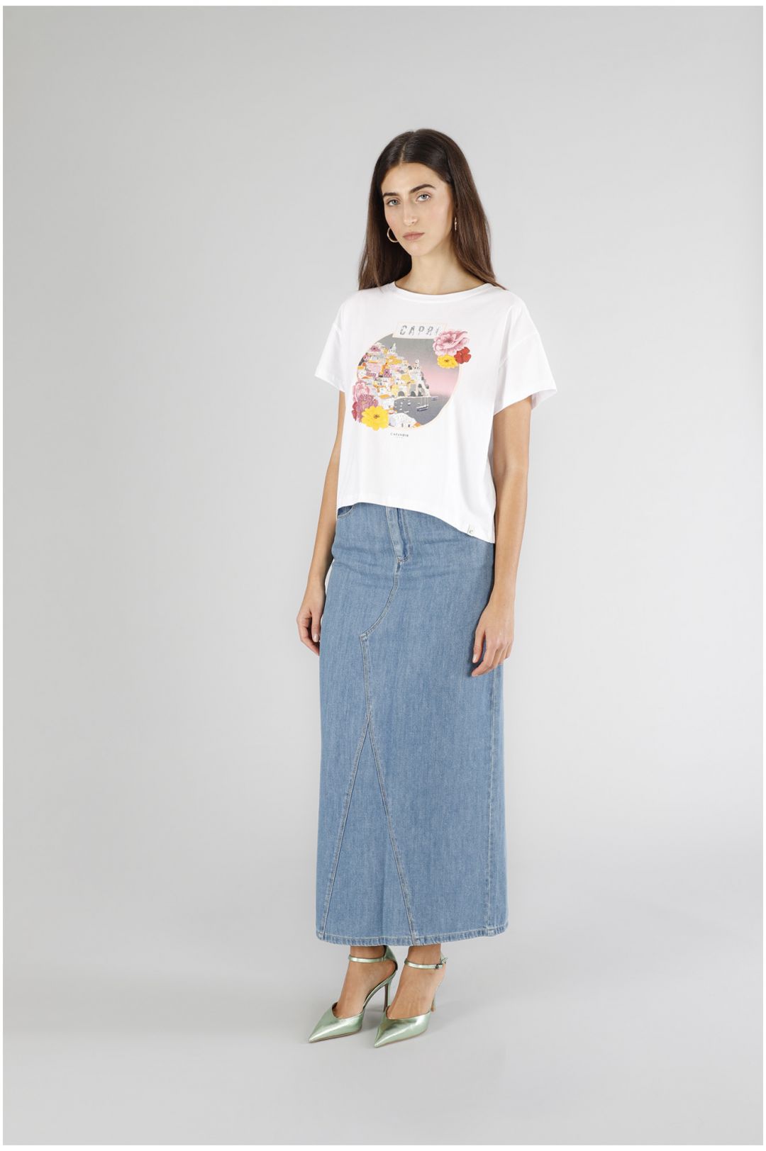 CAFèNOIR t-shirt donna manica corta cotone cropped capri C7JT0222 W001 BIANCO estate 2025