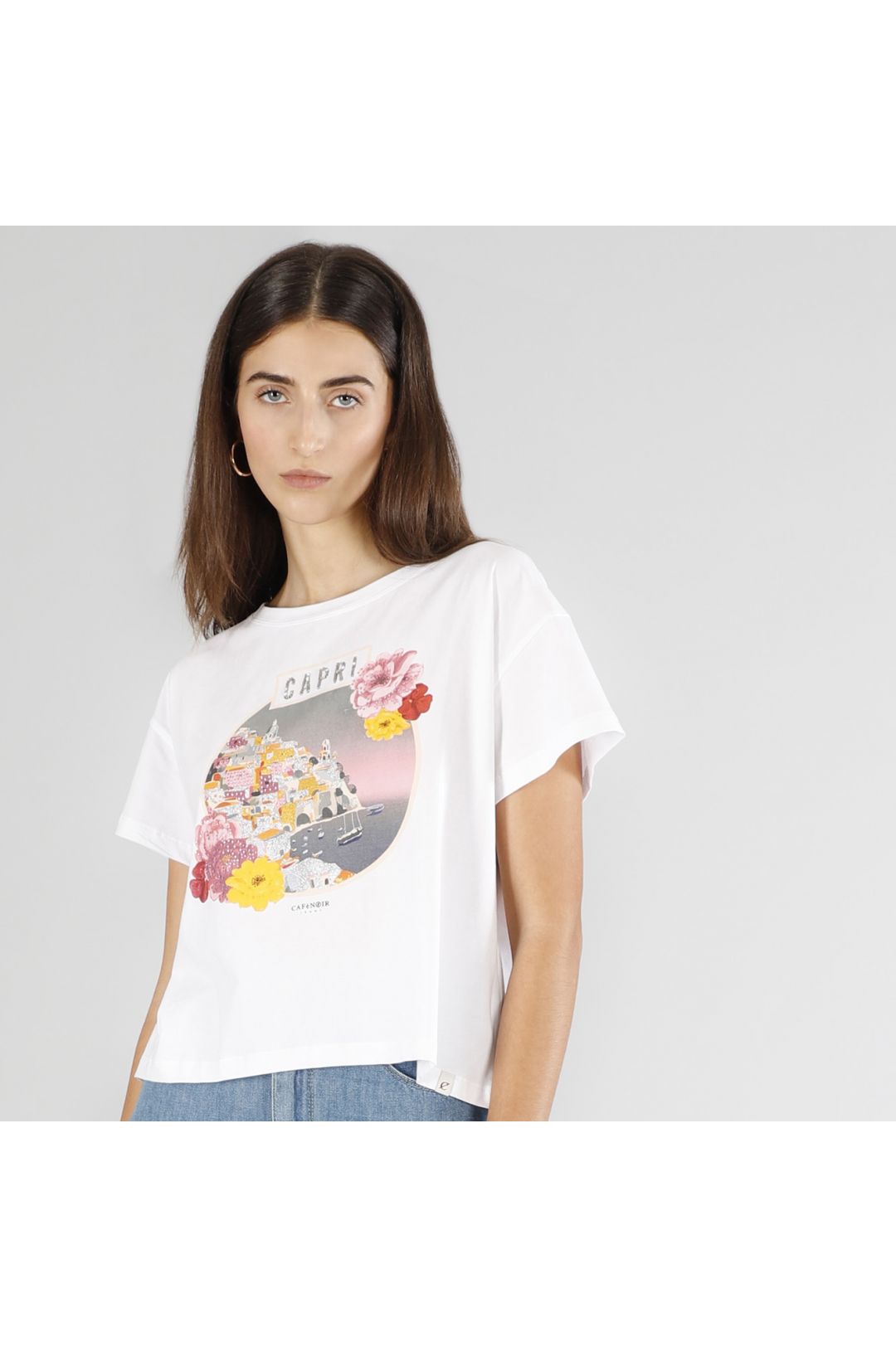 CAFèNOIR t-shirt donna manica corta cotone cropped capri C7JT0222 W001 BIANCO estate 2025