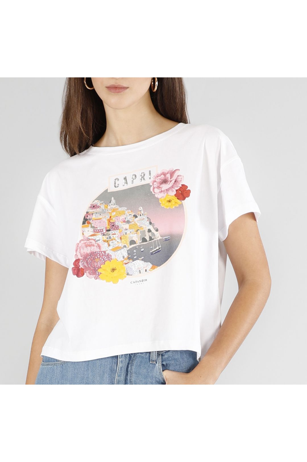 CAFèNOIR t-shirt donna manica corta cotone cropped capri C7JT0222 W001 BIANCO estate 2025