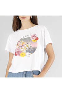 Thumbnail for CAFèNOIR t-shirt donna manica corta cotone cropped capri C7JT0222 W001 BIANCO estate 2025