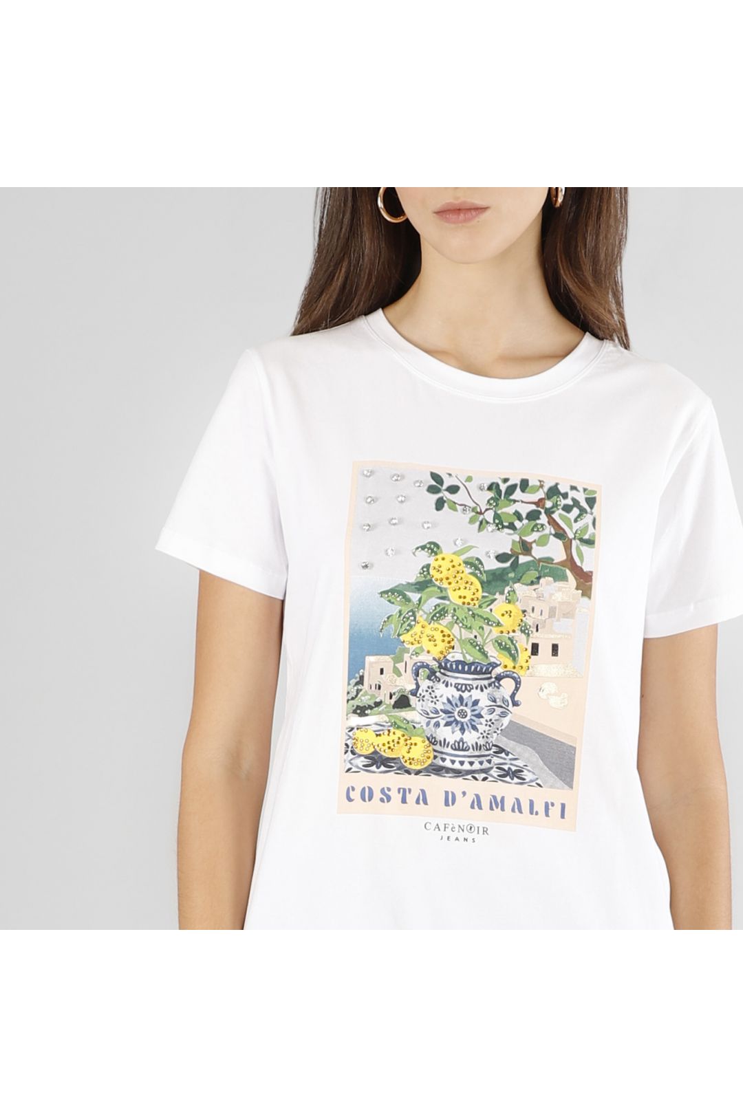 CAFèNOIR t-shirt donna manica corta cotone amalfi C7JT0223 W001 BIANCO estate 2025
