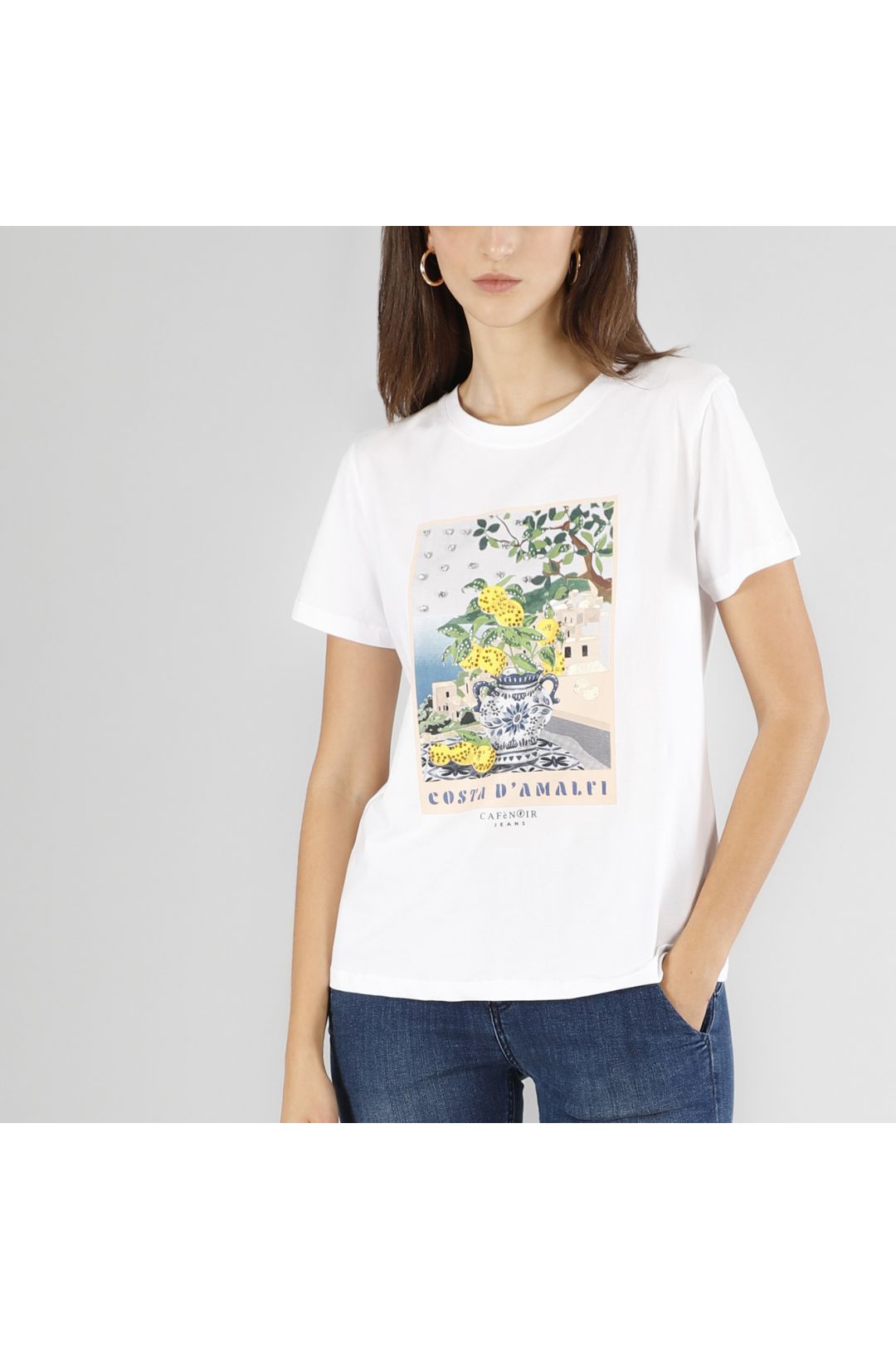 CAFèNOIR t-shirt donna manica corta cotone amalfi C7JT0223 W001 BIANCO estate 2025