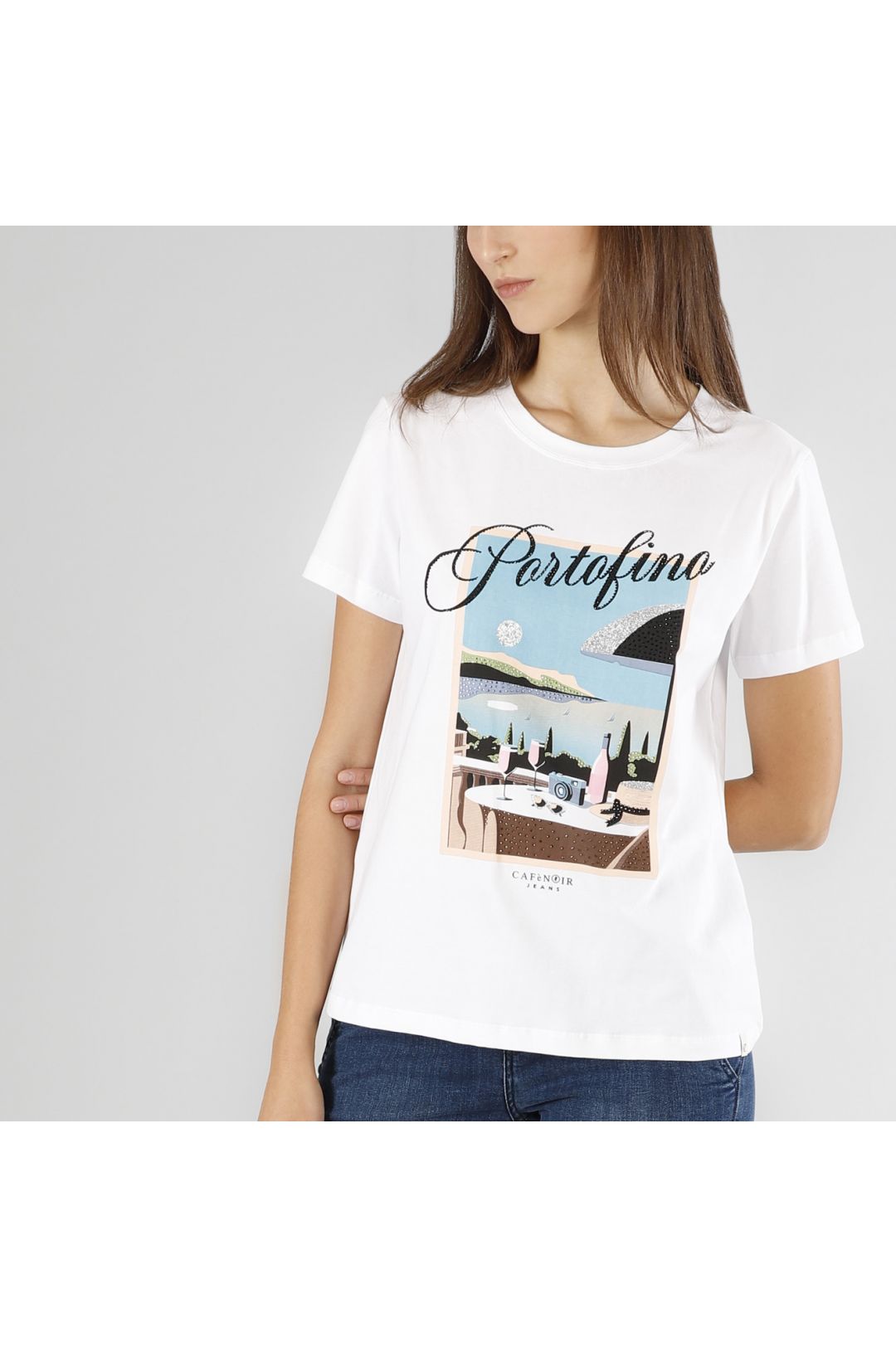 CAFèNOIR t-shirt donna manica corta cotone portofino C7JT0224 W001 BIANCO estate 2025