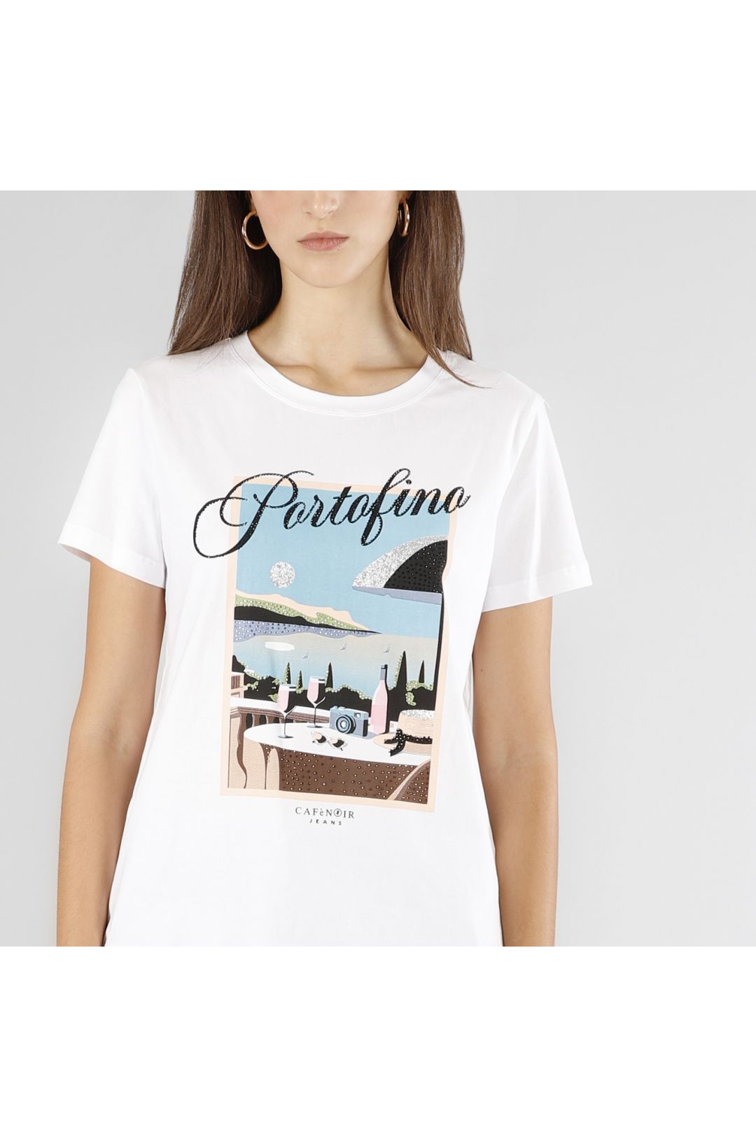 CAFèNOIR t-shirt donna manica corta cotone portofino C7JT0224 W001 BIANCO estate 2025