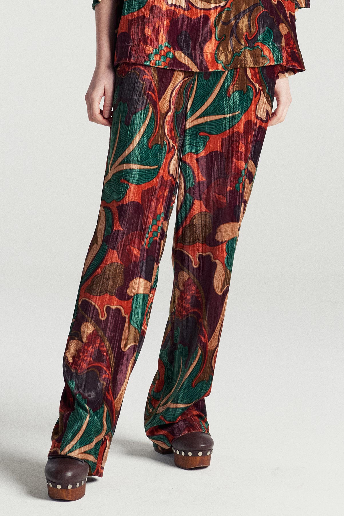 B.YU pantaloni donna palazzo velluto BY03192 100 VERDE ARANCIO inverno 2022