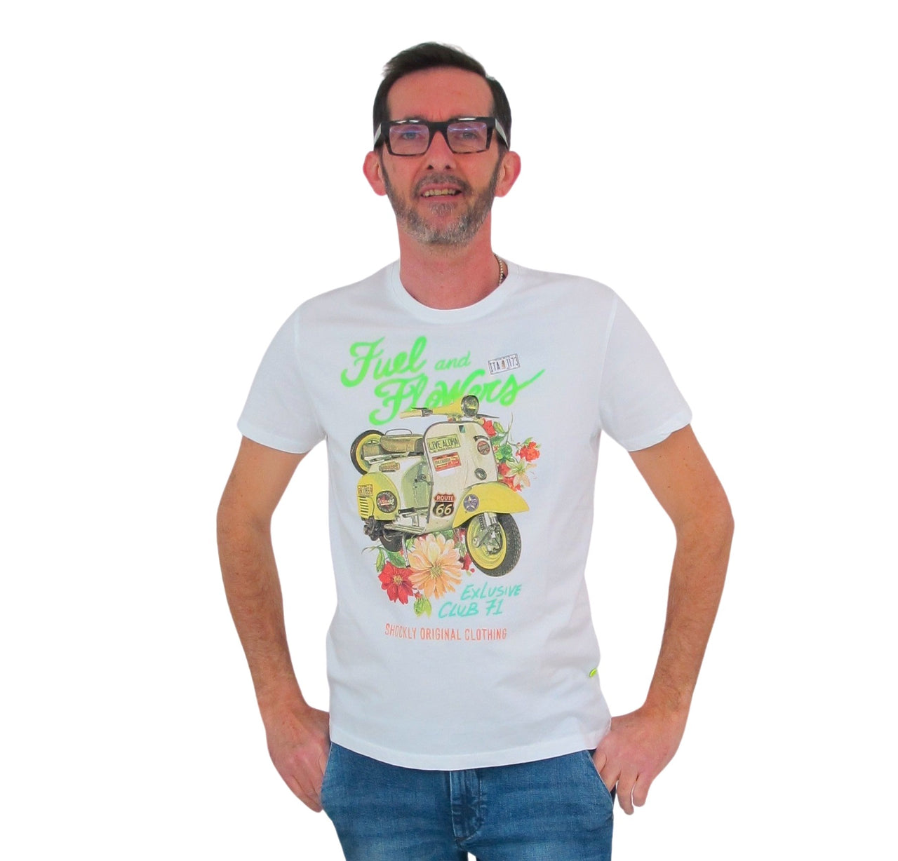 SHOCKLY t-shirt uomo manica corta stampa TS FUEL 4T1301 WHITE BIANCO estate 2022