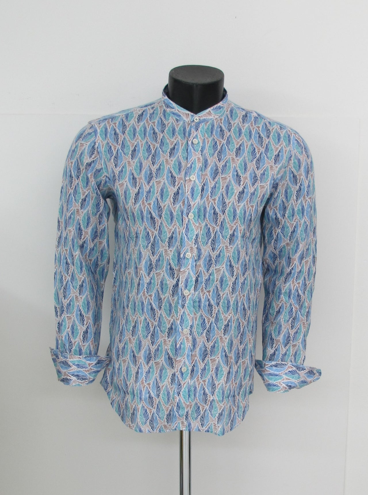 BASTONCINO camicia uomo collo coreana B2172 SIMO 03 AZZURRO BIANCO estate 2022