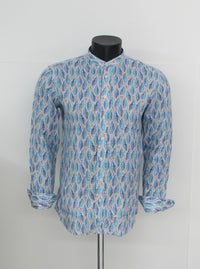 Thumbnail for BASTONCINO camicia uomo collo coreana B2172 SIMO 03 AZZURRO BIANCO estate 2022