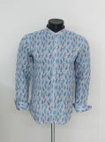 BASTONCINO camicia uomo collo coreana B2172 SIMO 03 AZZURRO BIANCO estate 2022