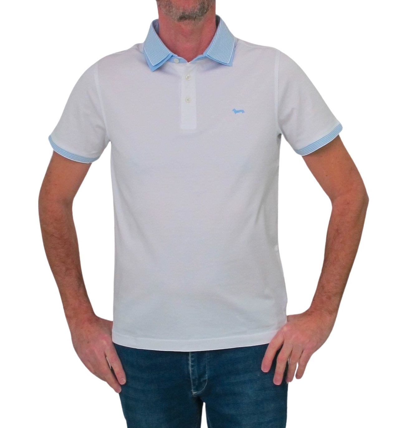 HARMONT BLAINE polo uomo cotone LNJ188 020455 100 BIANCO CELESTE