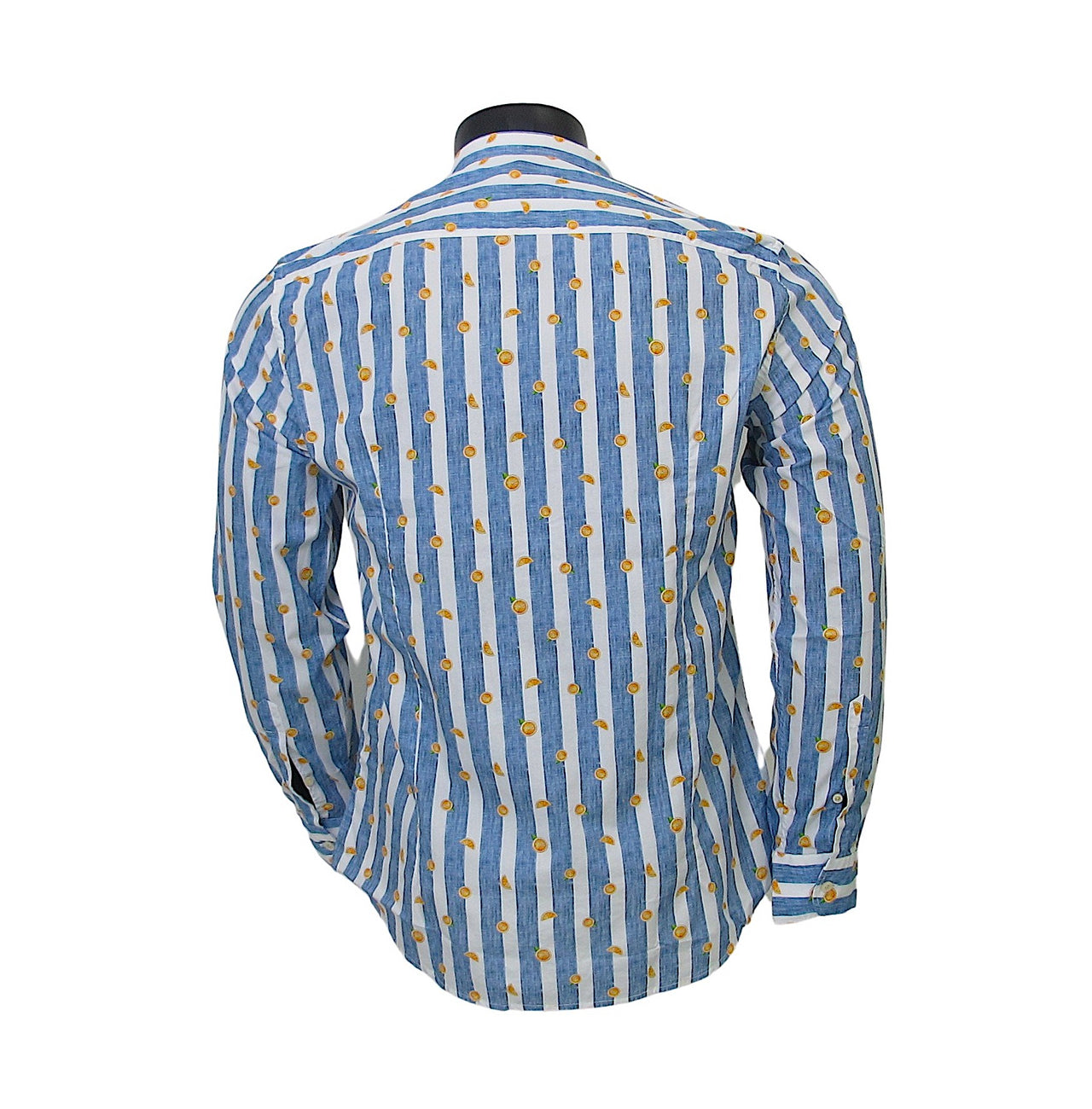BASTONCINO camicia uomo collo coreana SIMO B1828 BIANCO AZZURRO estate 2021