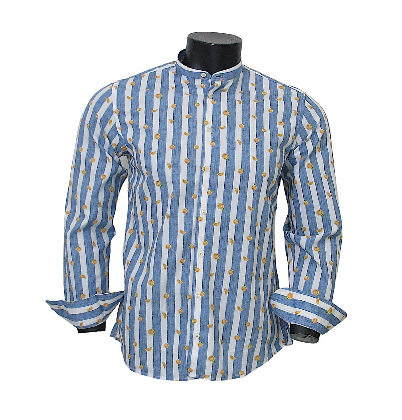 BASTONCINO camicia uomo collo coreana SIMO B1828 BIANCO AZZURRO estate 2021