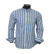 Thumbnail for BASTONCINO camicia uomo collo coreana SIMO B1828 BIANCO AZZURRO estate 2021
