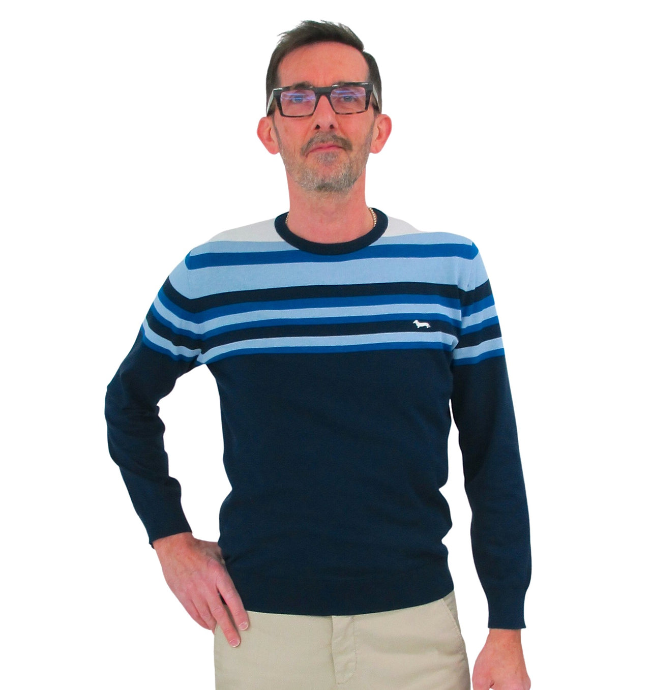 HARMONT & BLAINE maglione uomo cotone girocollo HRH418 030728 802 BLU estate 2022