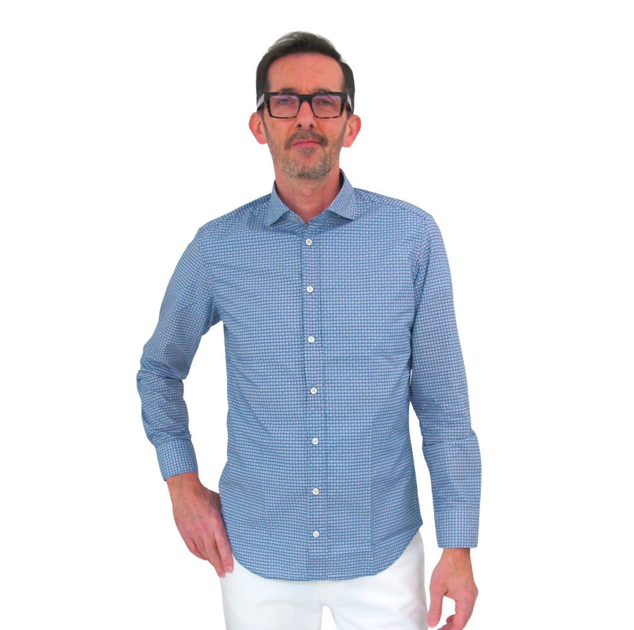 BASTONCINO camicia uomo collo francese B2124 164 SIMO 03 BLUETTE estate 2022