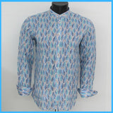 BASTONCINO camicia uomo collo coreana B2172 SIMO 03 AZZURRO BIANCO estate 2022