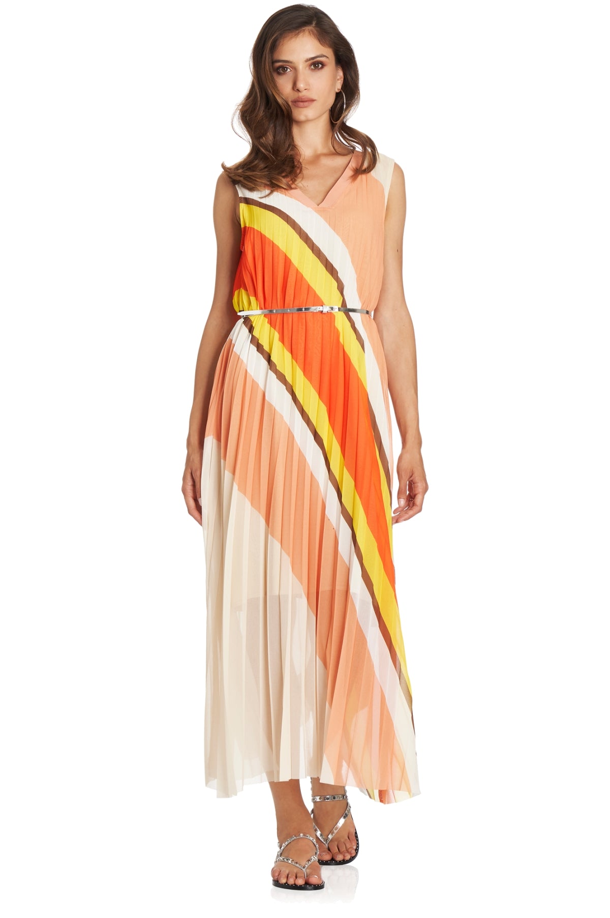 CAFèNOIR abito donna lungo plissettato GJA932 2521 BEIGE ARANCIO estate 2020