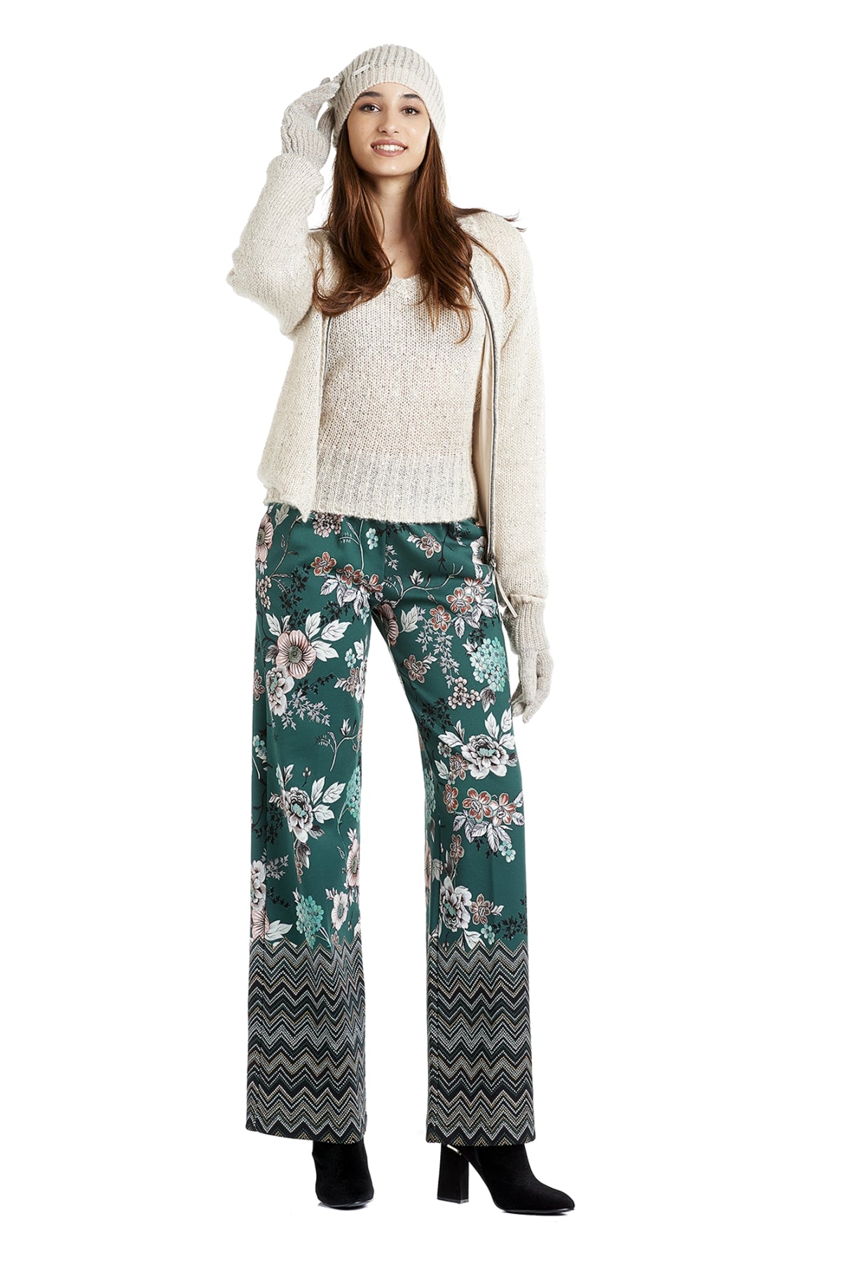 CAFè NOIR panta palazzo donna JJP268 2086 VERDONE/ROSA/NERO inverno 2018